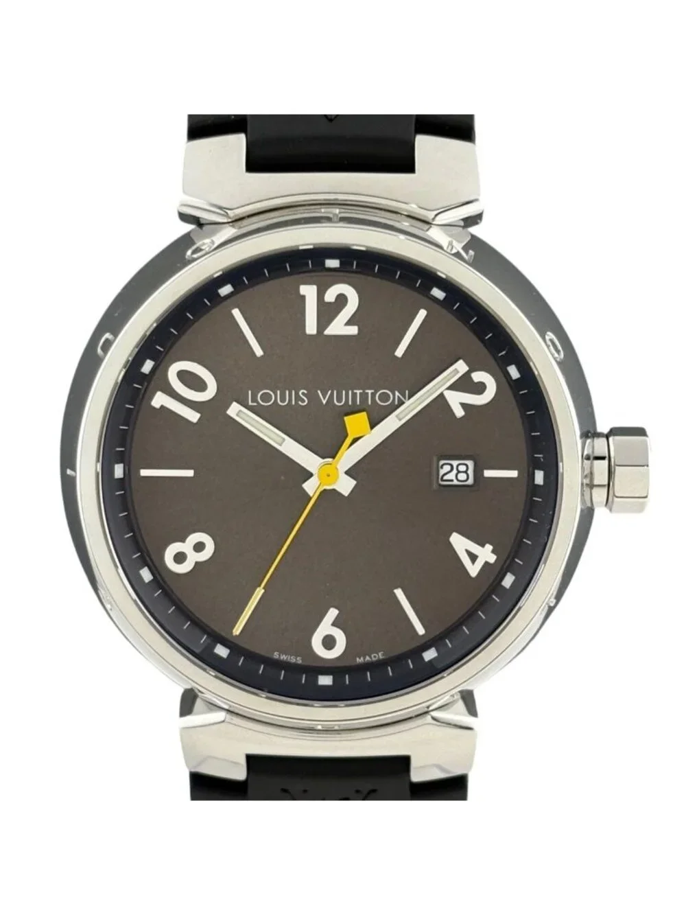 Louis Vuitton Tambour Watch SS Rubber Quartz Brown